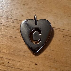 Silver Tone Heart Initial C Pendant